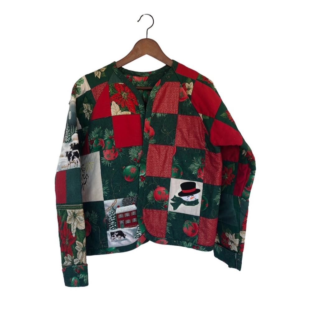 Vintage Grandma Quilted Embroidered Christmas Jacket Handmade Size Large